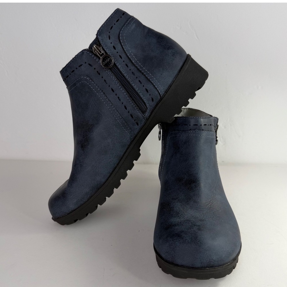 JSport Jambu Jenna Navy Blue Ankle Boots Memory Foam Zip Booties Womens 9M
